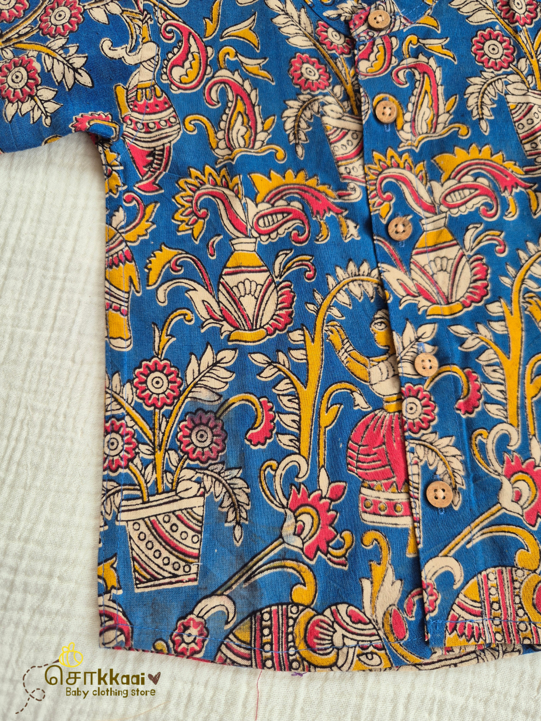 Folk Blue Kalamkari Mandarin Collar Shirt (0-6yrs) - Son