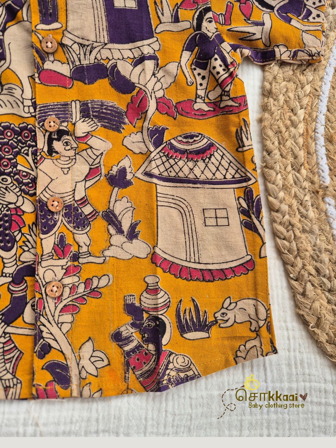Golden Folk Kalamkari Mandarin Collar Shirt (0-6yrs) - Son