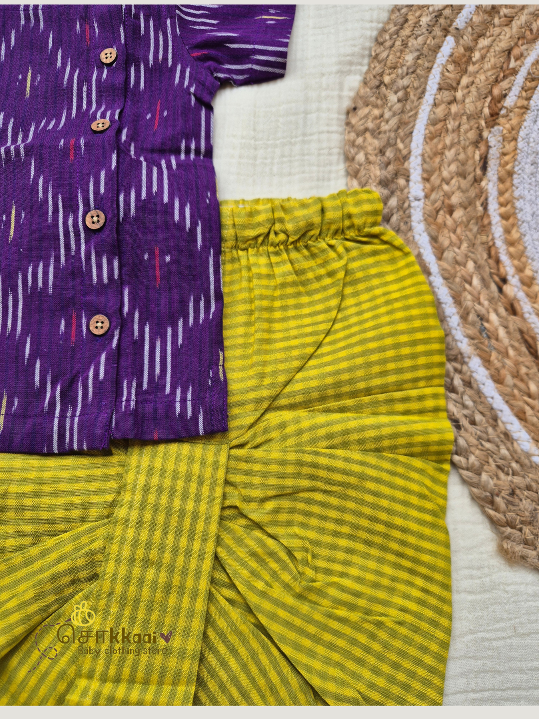 Royale Plum & Lime Cotton Kids Dhoti Set (NB-5yrs) - Sokkaai