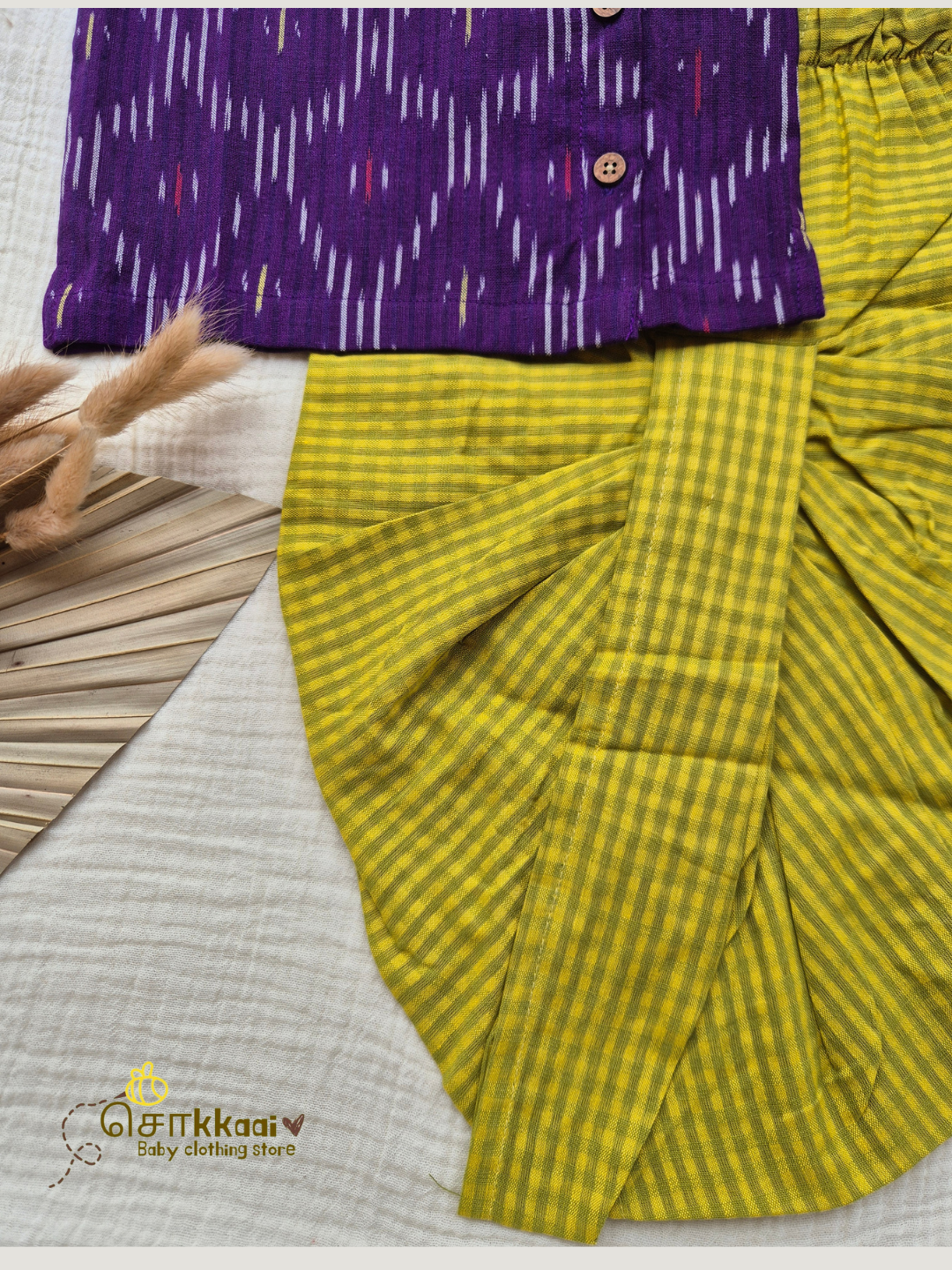 Royale Plum & Lime Cotton Kids Dhoti Set (NB-5yrs) - Sokkaai