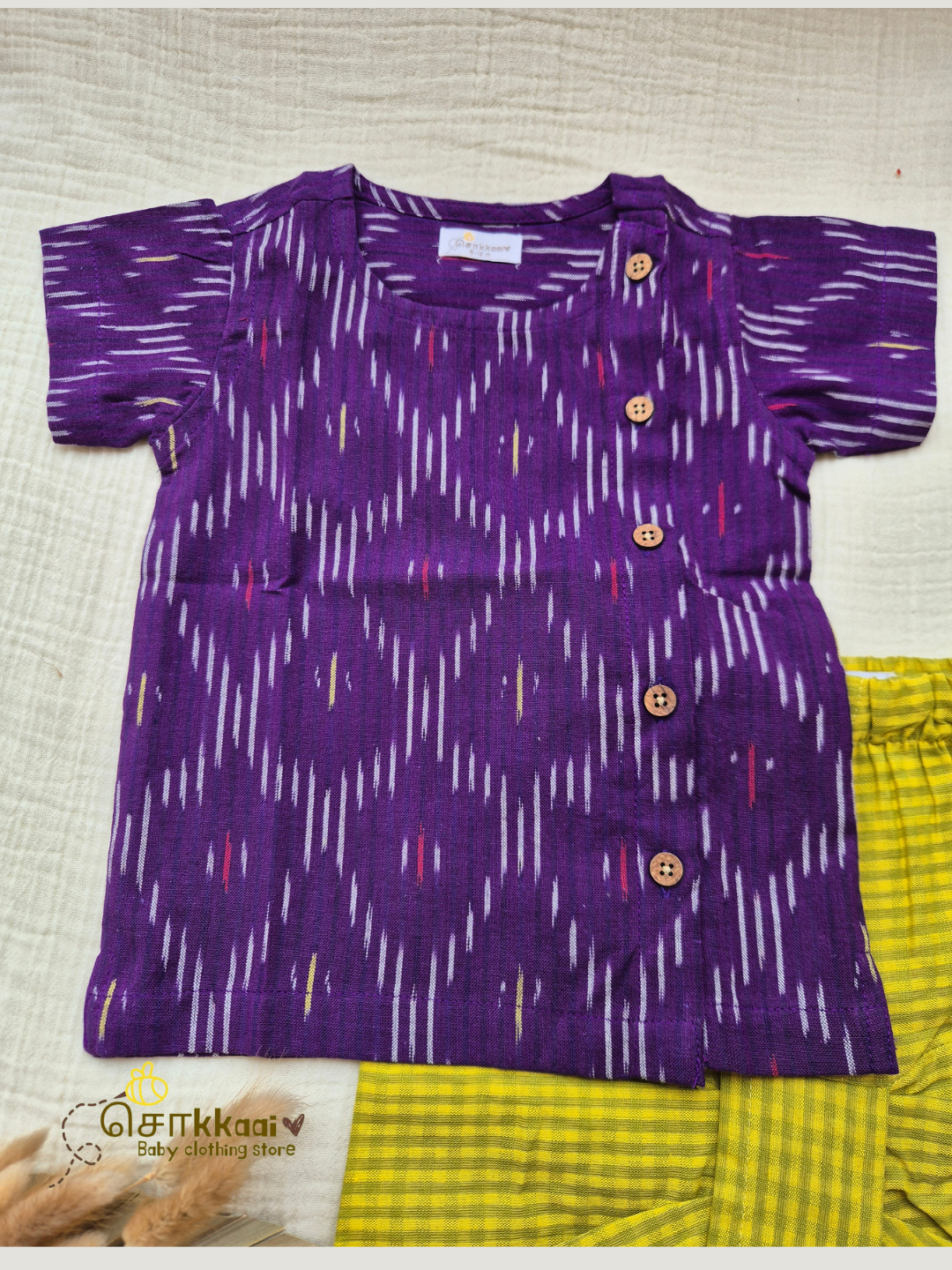 Royale Plum & Lime Cotton Kids Dhoti Set (NB-5yrs) - Sokkaai