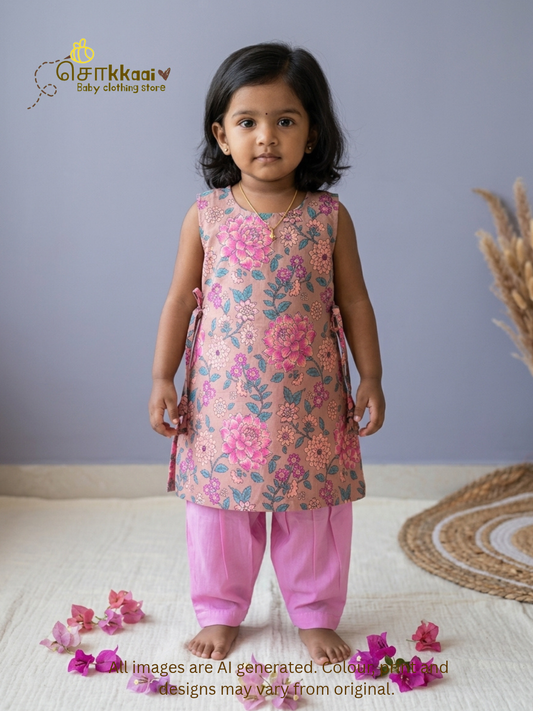 Dusty Orchid Bloom Cotton Tunic Set(1-6years) - Sokkaai