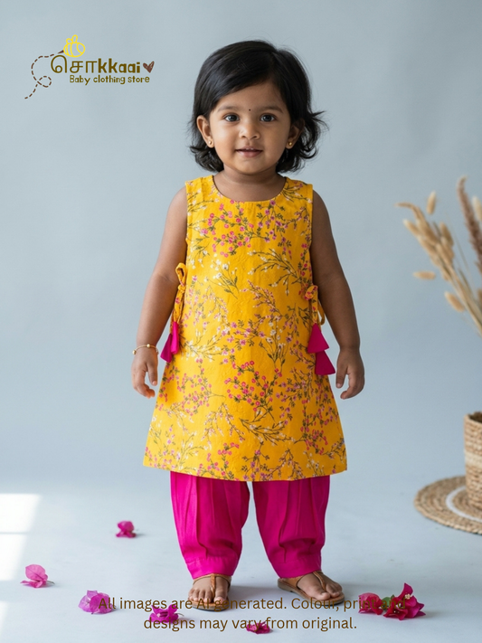 Golden Floral Trail Cotton Tunic Set(1-6years) - Sokkaai