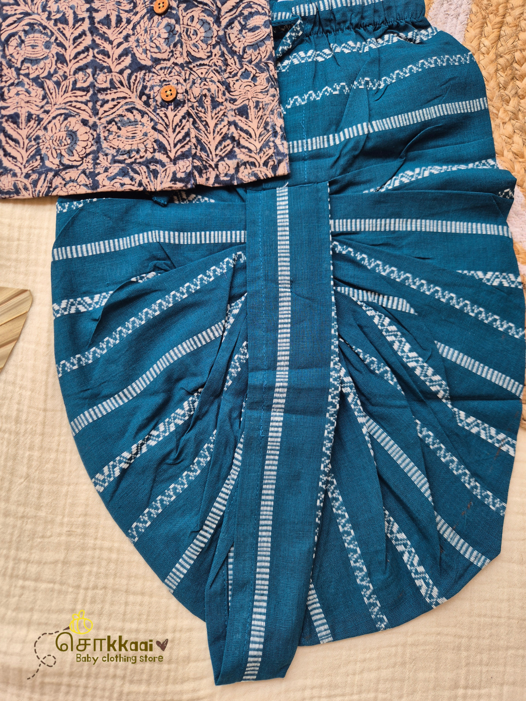 Midnight Vine & Teal Loom Cotton Dhoti Set (NB-5yrs) - Sokkaai