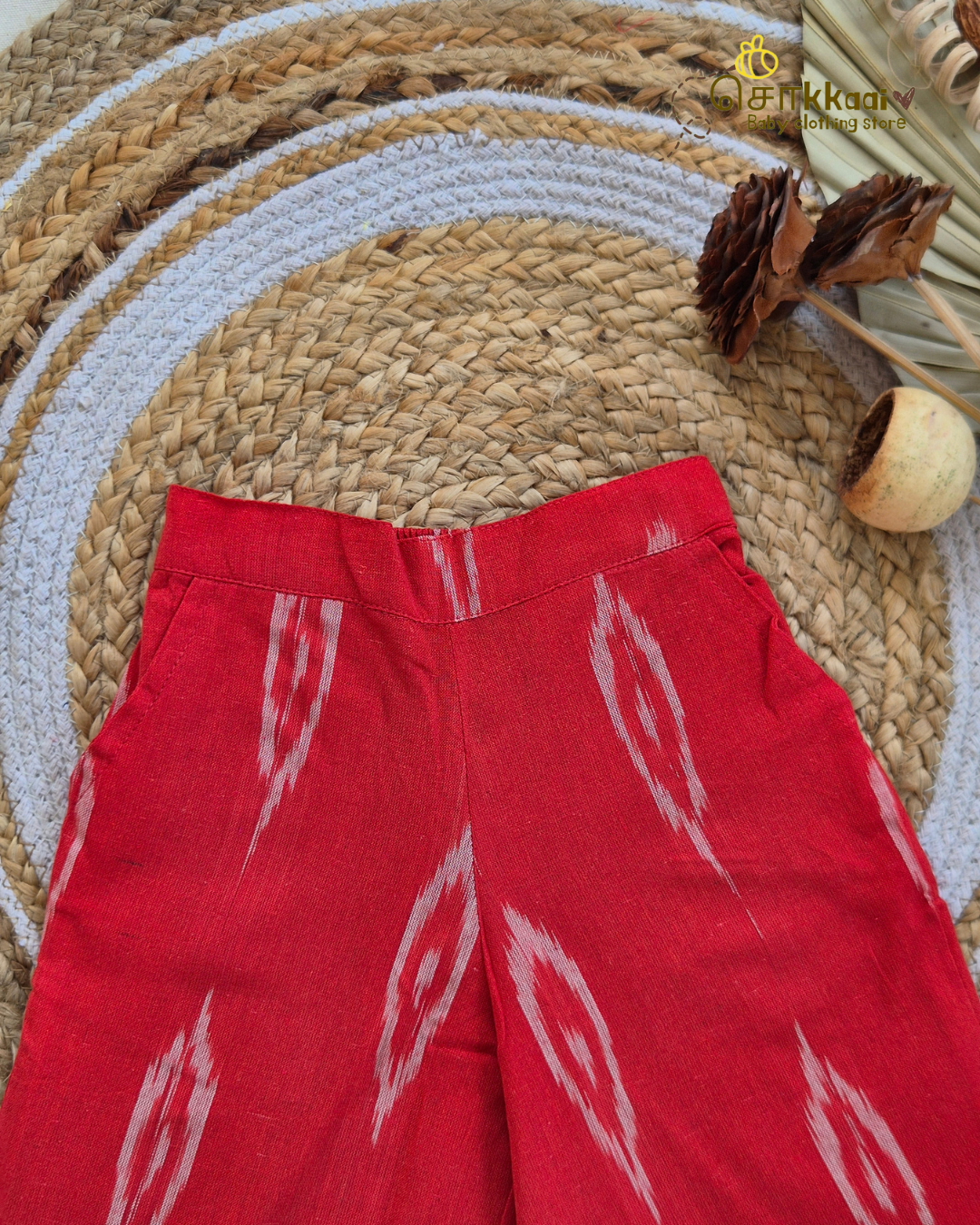 Cherry Red Ikat Frill Top with Palazzo Pants (1-6years) - Sokkaai
