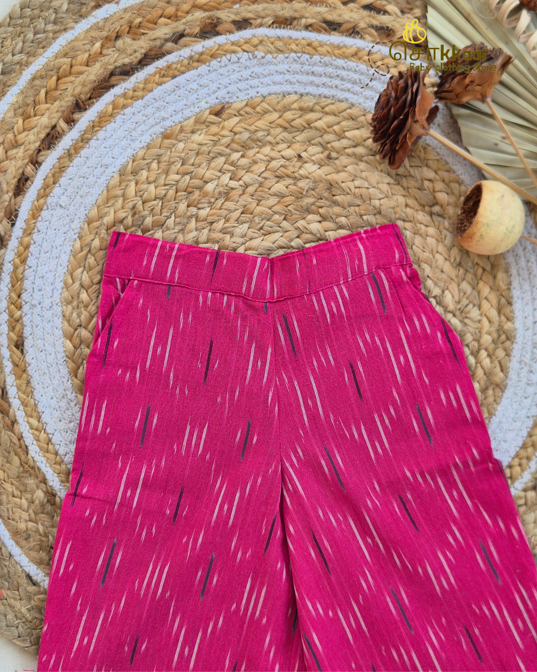 Blush Pink Ikat Frill Top with Palazzo Pants (1-6years) - Sokkaai