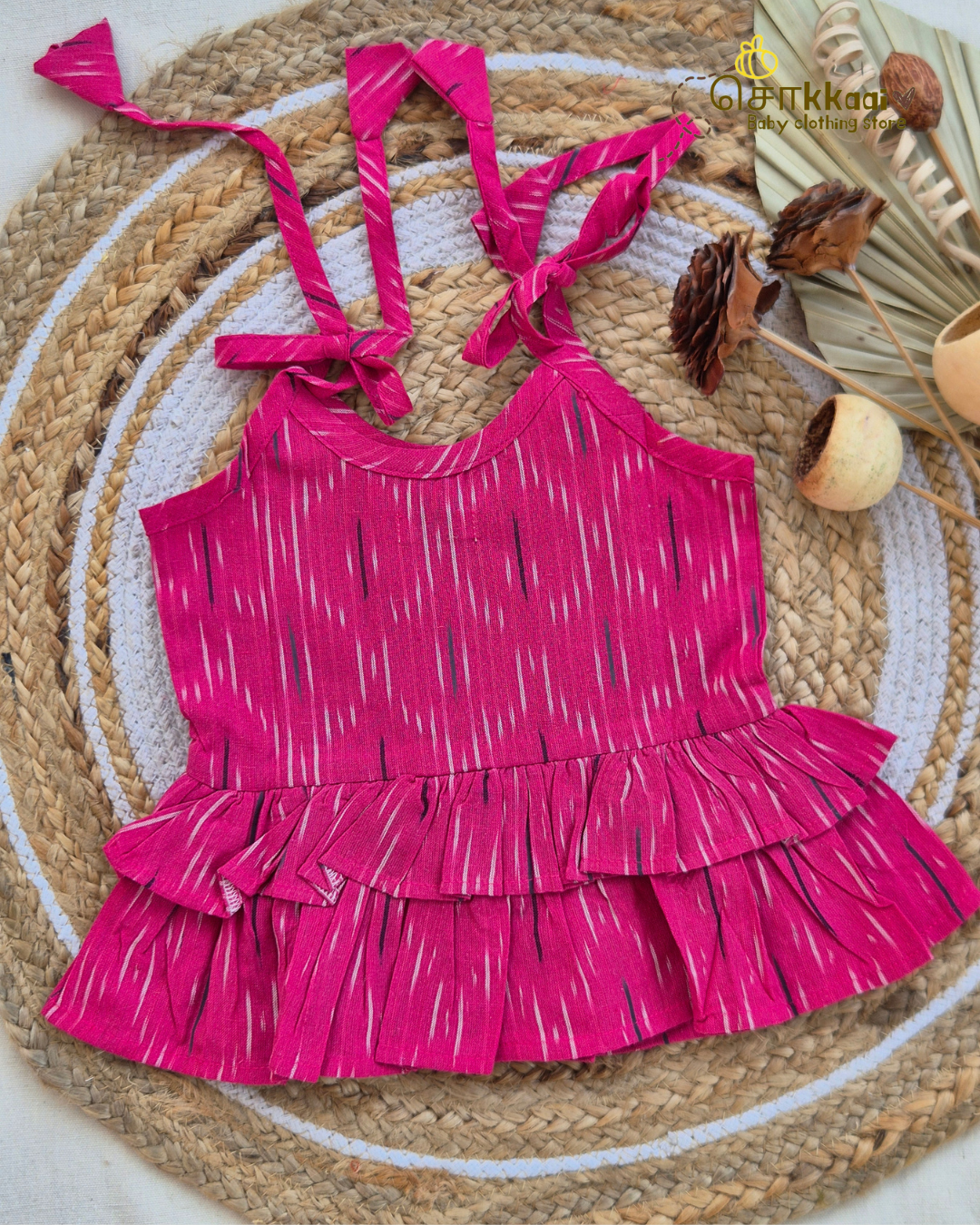 Blush Pink Ikat Frill Top with Palazzo Pants (1-6years) - Sokkaai