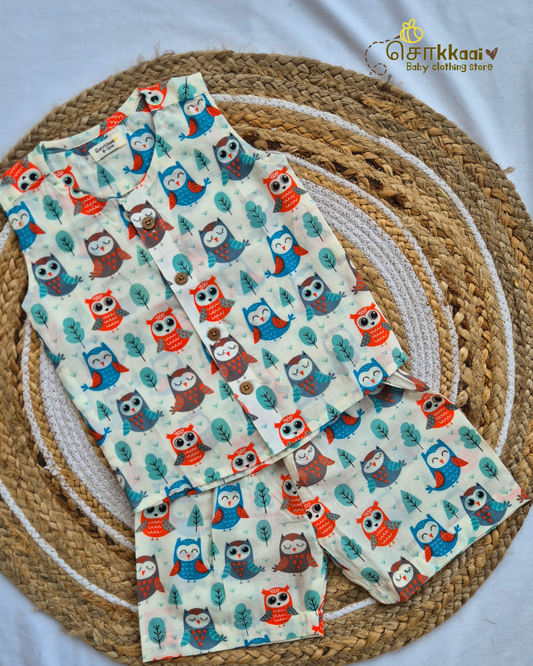 Owl Tales Cotton Coord Set (NB-3years) - Unisex - Sokkaai