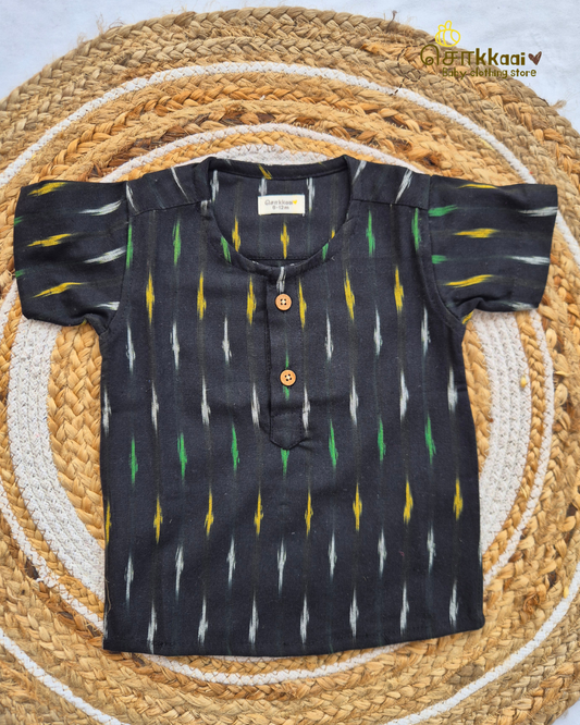 Black Ikkat Short Sleeve Kurta/ Jippa (0-6years) - Sokkaai