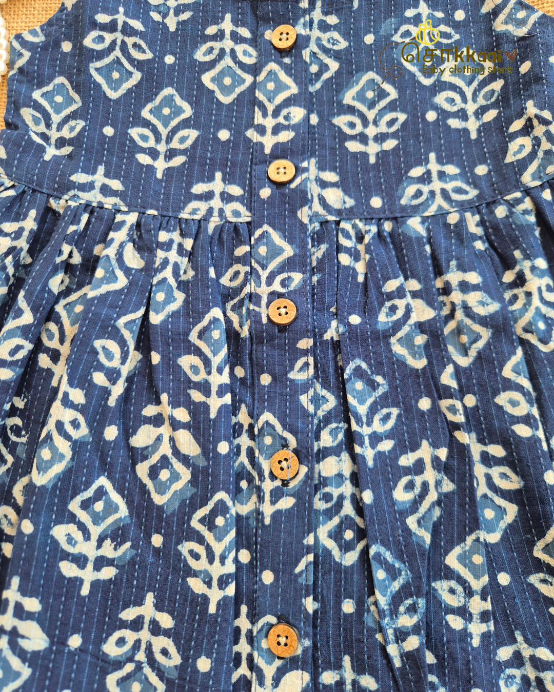 Indigo Bloom Centre Button Girl Frock (NB-2years) - Sokkaai