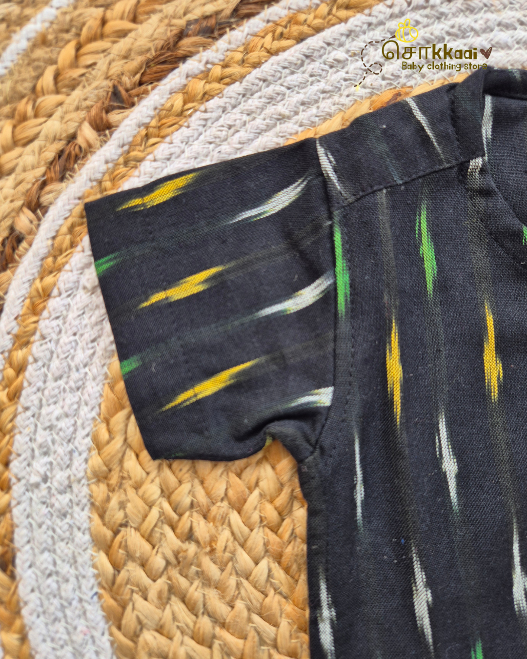 Black Ikkat Short Sleeve Kurta/ Jippa (0-6years) - Sokkaai
