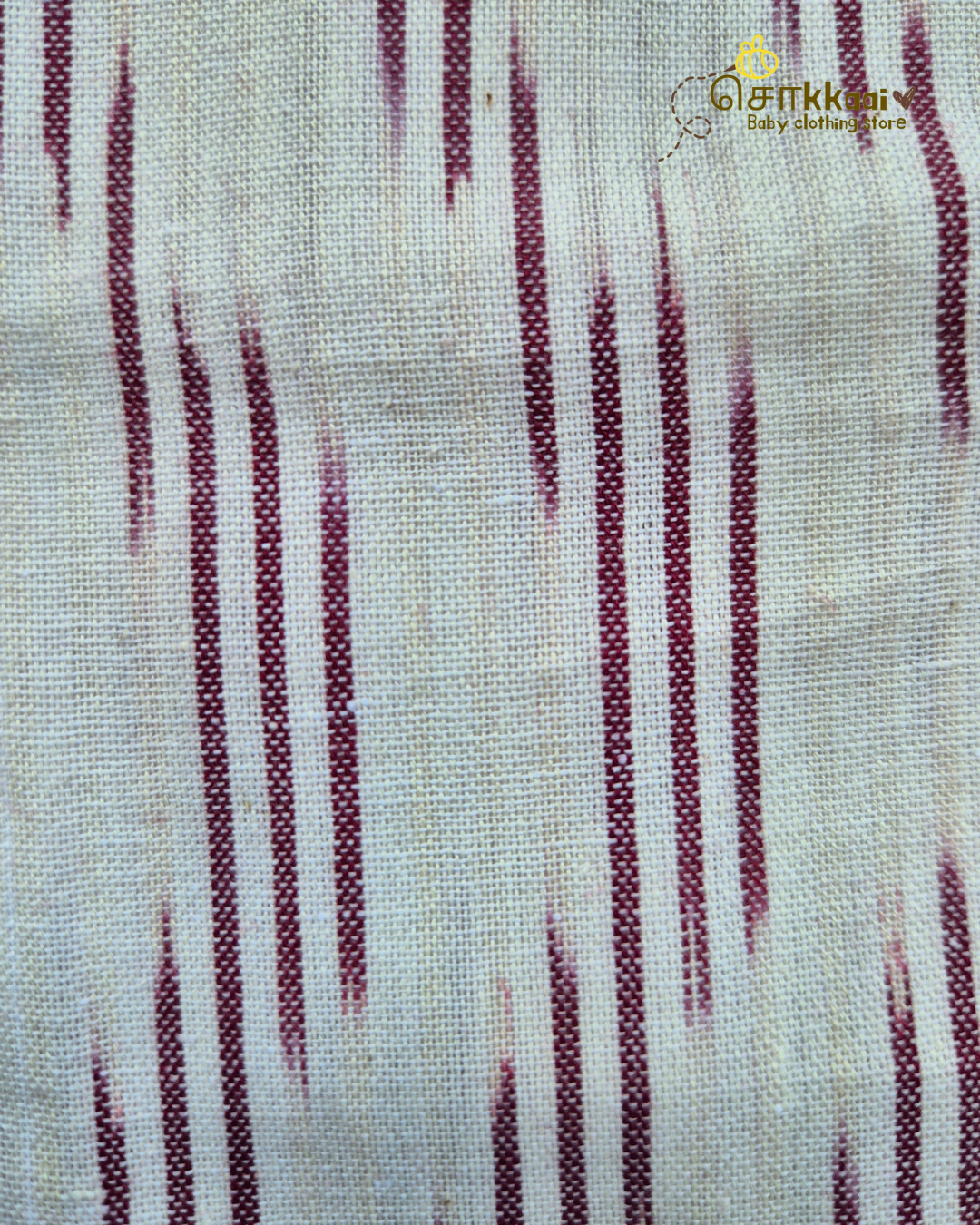 Ivory Maroon Lines Ikkat Short Sleeve Kurta/ Jippa (0-6years) - Sokkaai