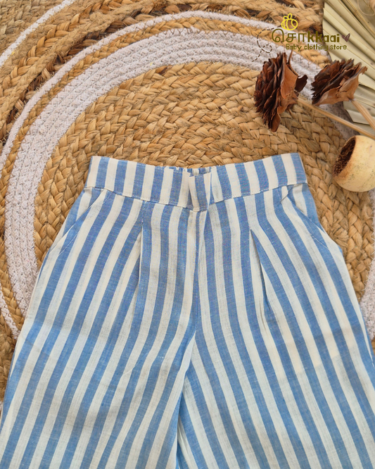 Blue Box Check Frill Top with Palazzo Pants (1-6years) - Sokkaai