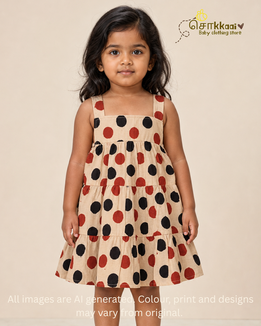 Cinnamon Polka Tiered Frock (6m-6years) - Sokkaai