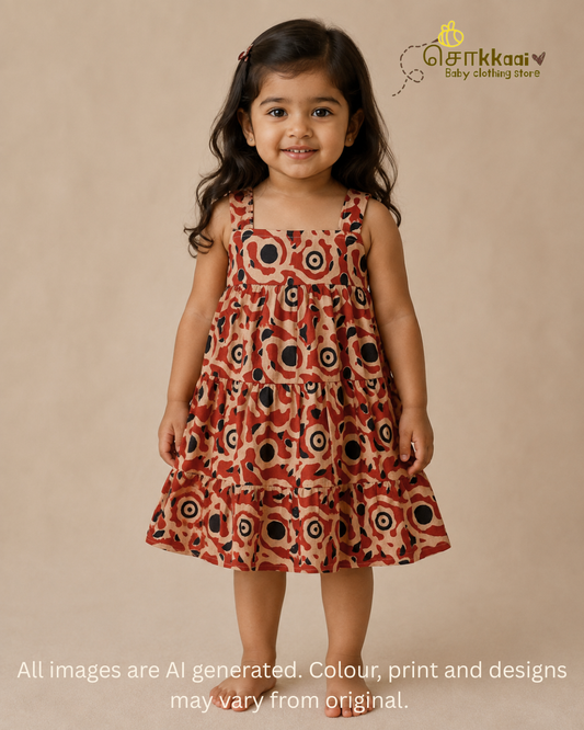 Rust Mandala Bloom Tiered Frock (6m-6years) - Sokkaai