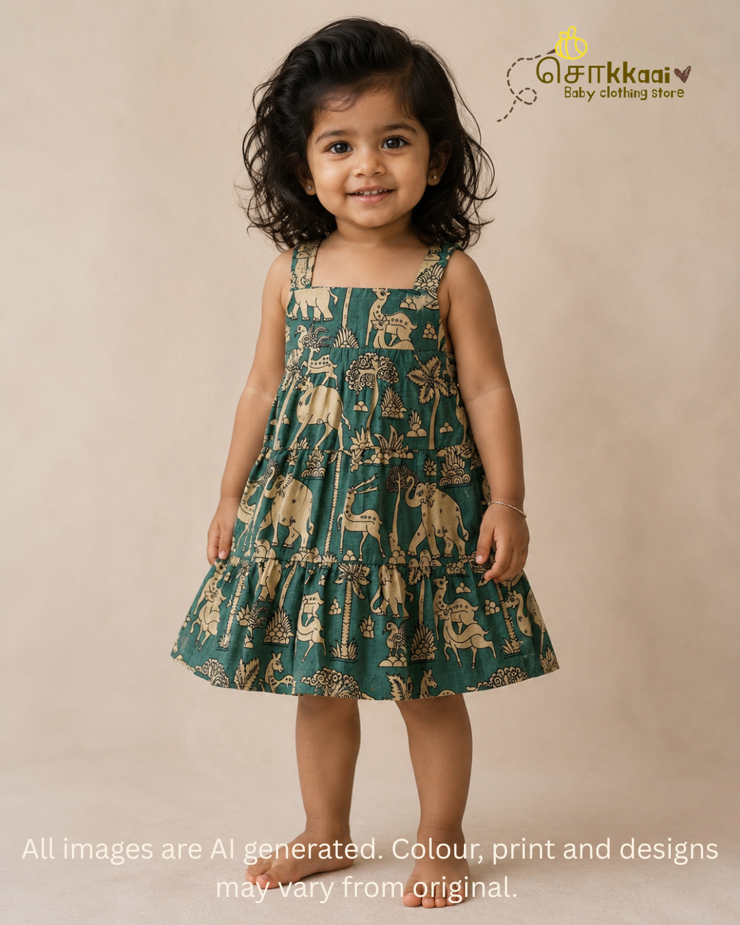 Emerald Jungle Folk Tiered Frock (6m-6years) - Sokkaai