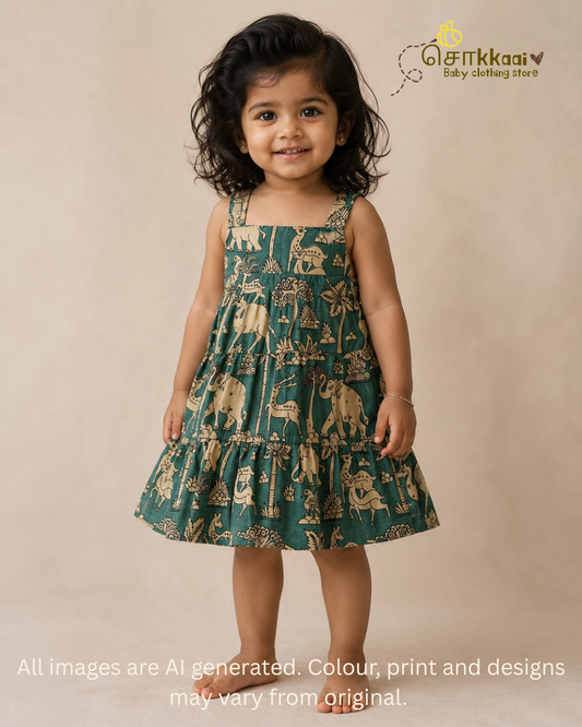 Emerald Jungle Folk Tiered Frock (6m-6years) - Sokkaai