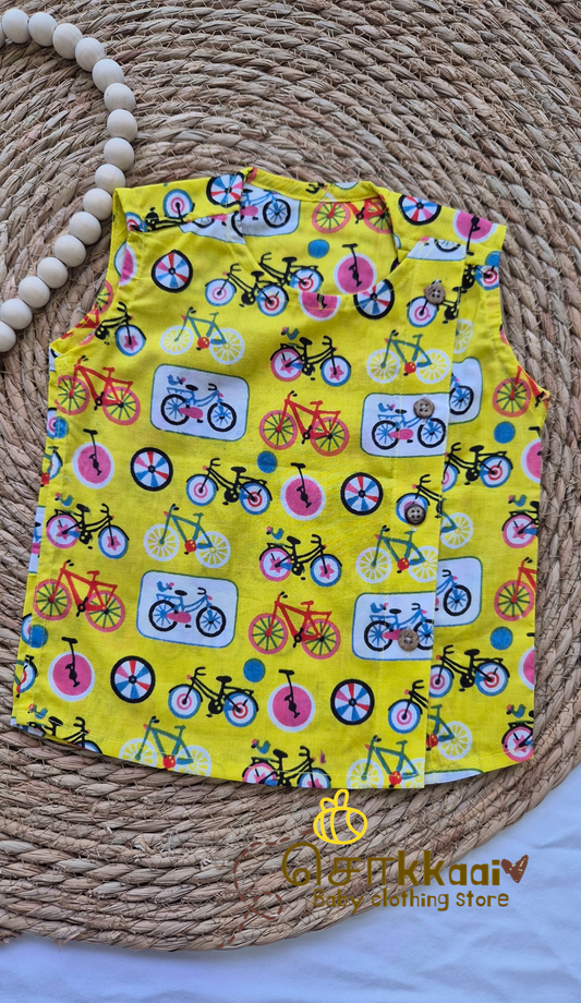 Sleeveless yellow cycle Side Button Jablas (newborn to 12months)