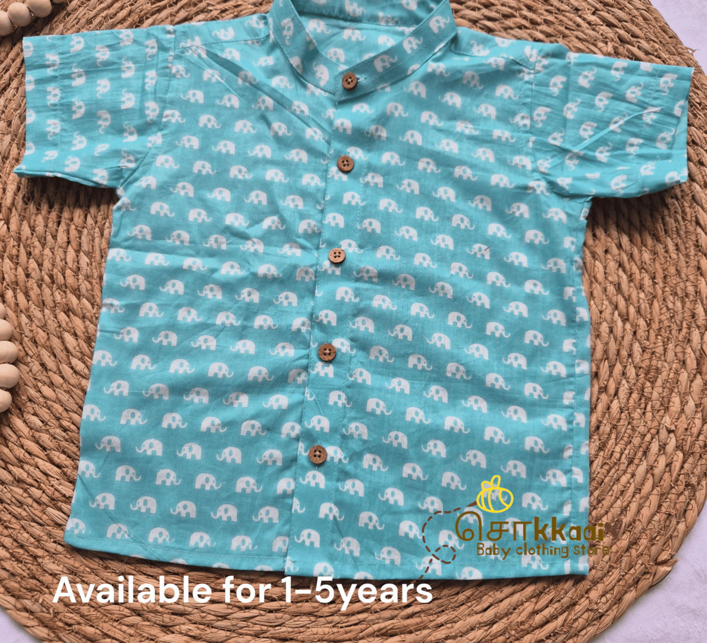 Kids Cotton Turquoise Small Elephant Shirts (2-5years)