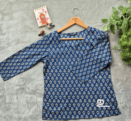 Blue floral Womens short top - S to 2XL