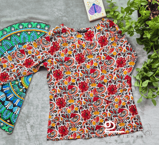 Mixed Red Floral Womens short top - S to 2XL