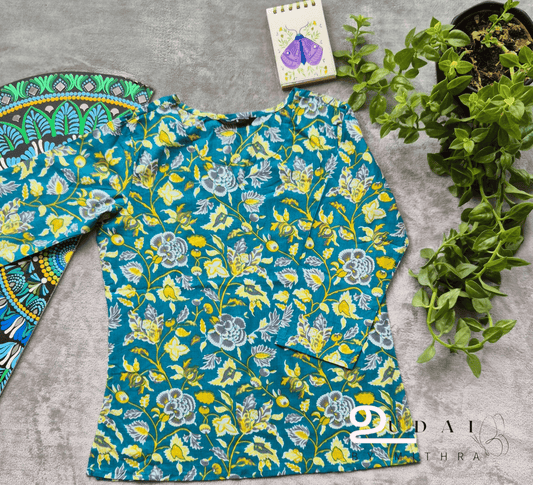 Mint green floral Womens short top - S to 2XL