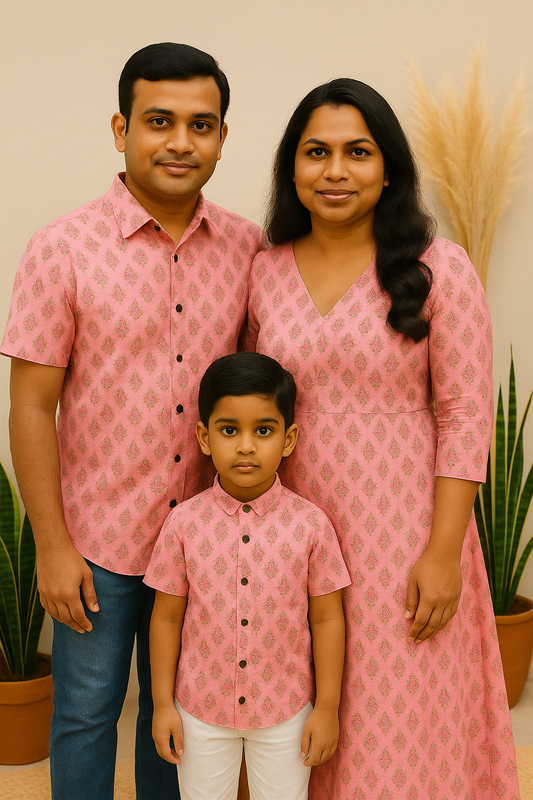 Pink floral Dad-Mom-Son Combo