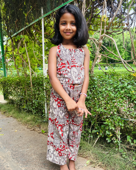 Red Heritage Kalamkari Palazzo Set (1-6years) - Sokkaai