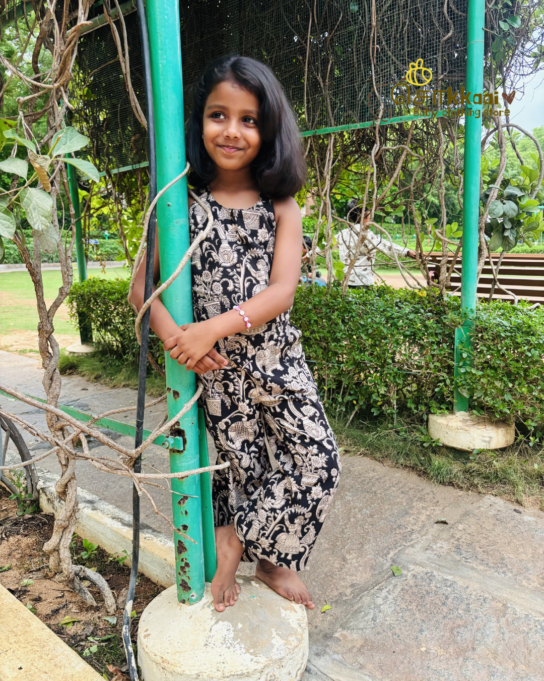 Black Bloom Kalamkari Palazzo Set (1-6years) - Sokkaai