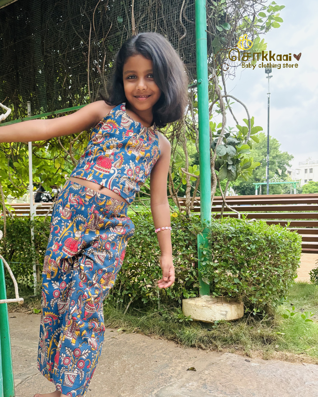 Folk Blue Kalamkari Palazzo Set (1-6years) - Sokkaai