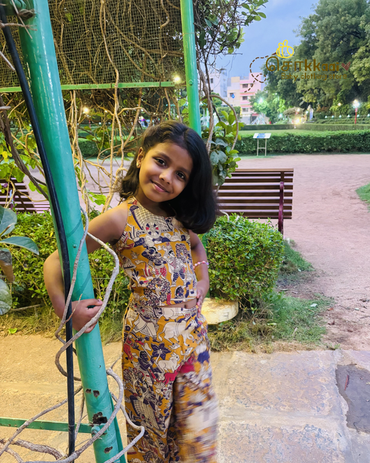 Golden Folk Kalamkari Palazzo Set (1-6years) - Sokkaai