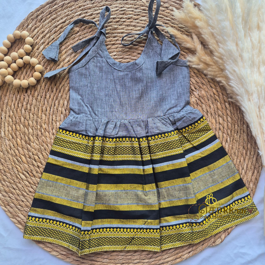 Black & Grey tassel Tie single layer frock (0-3yrs) - Sokkaai