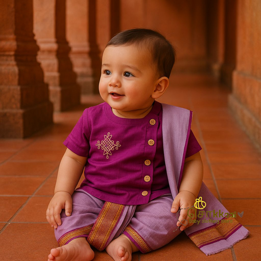 Mangalgiri Cotton Dhoti set - Purple grace (0-3years)